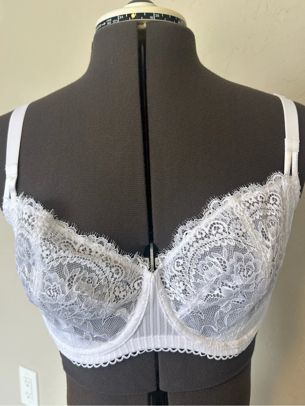 Dobreva Underwired Unlined Sheer Floral Lace Bra White 36DD Hook & Eye F070(1944